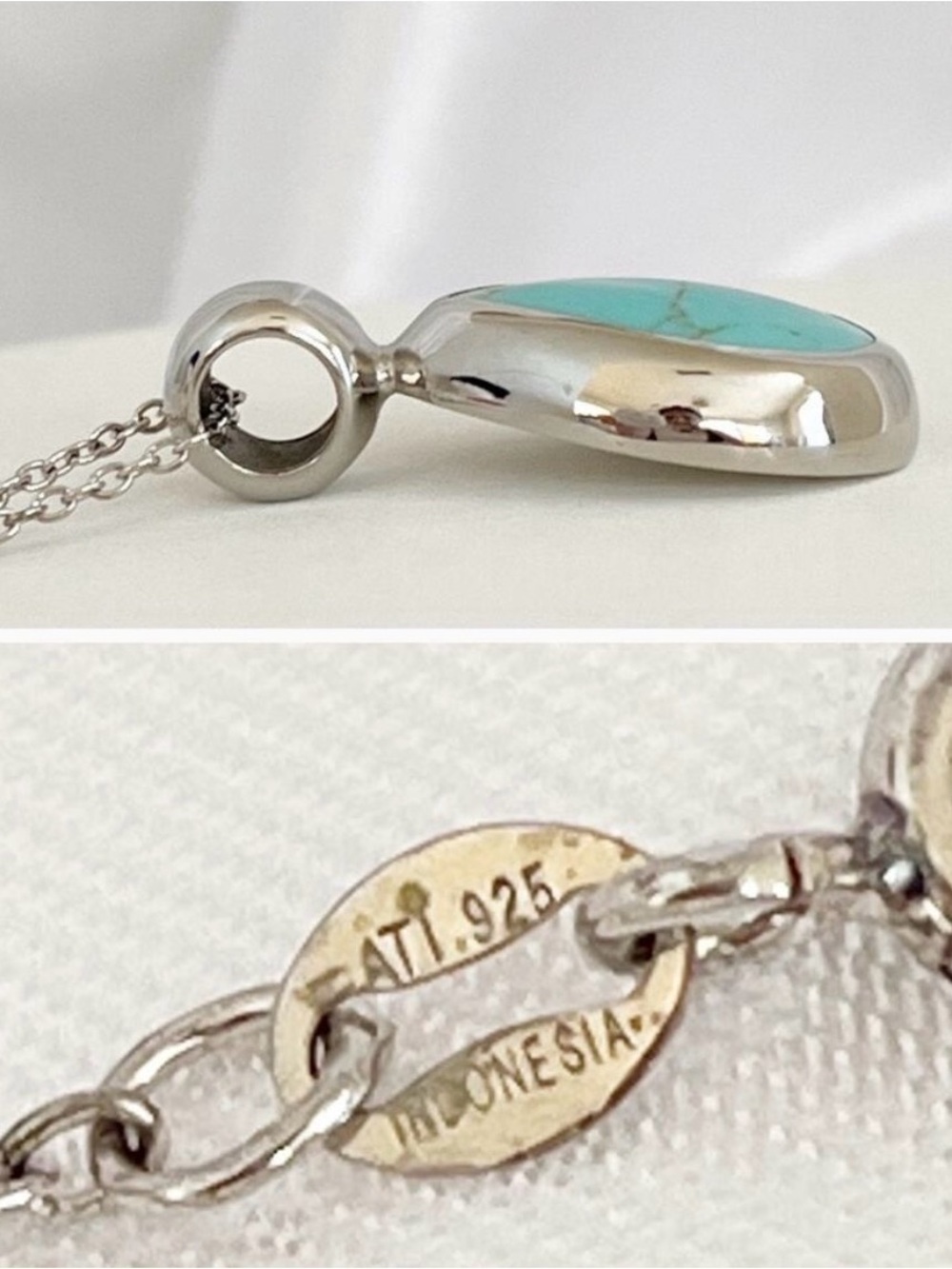 Turquoise Teardrop Pendant Necklace - 925 Silver - Picture 3 of 6